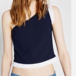 ZARA Asymmetric One Shoulder Ruffle Crop Top Navy blue. Size Small